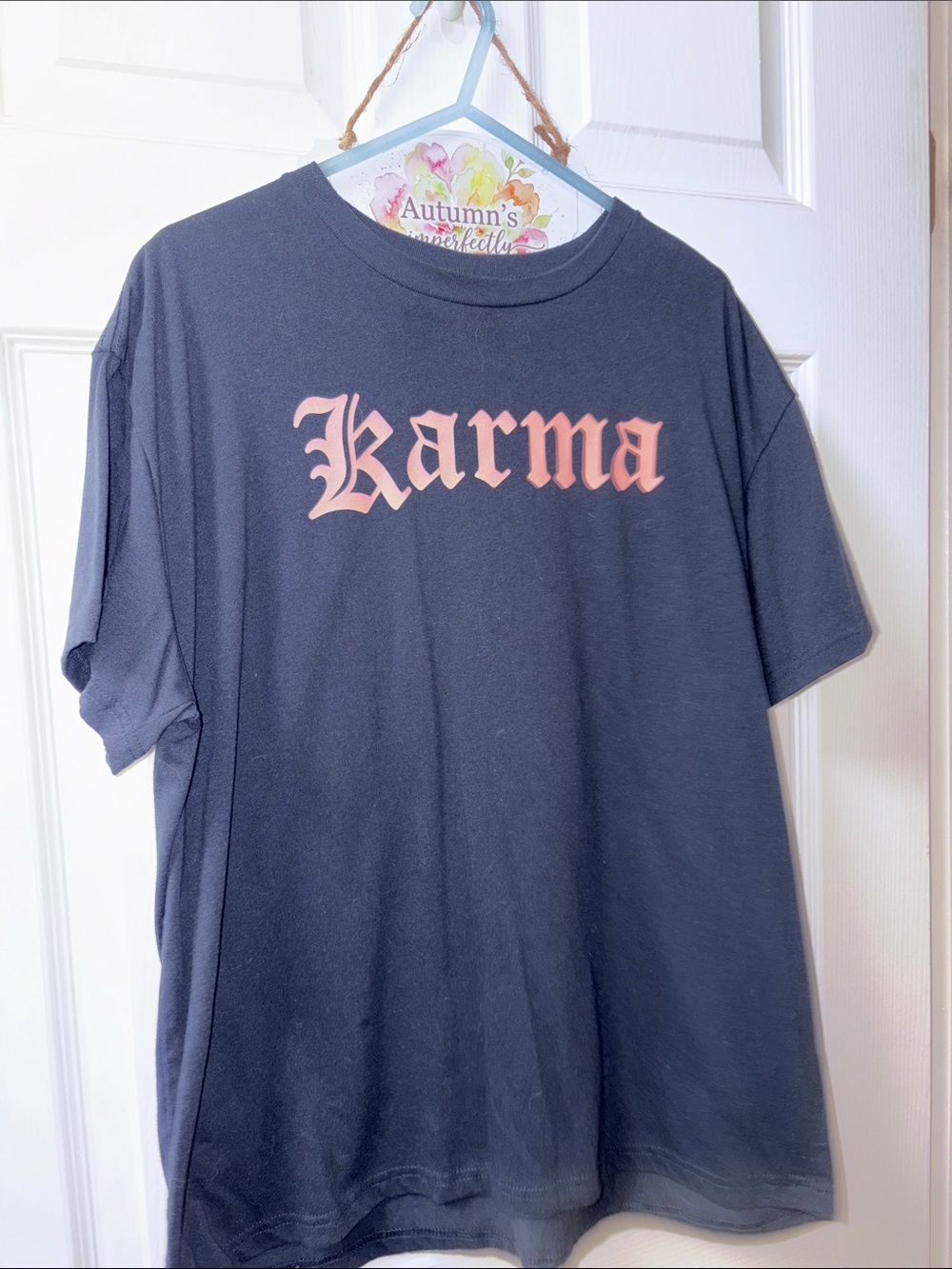 Karma Graphic Tee - Black with Pink Print
